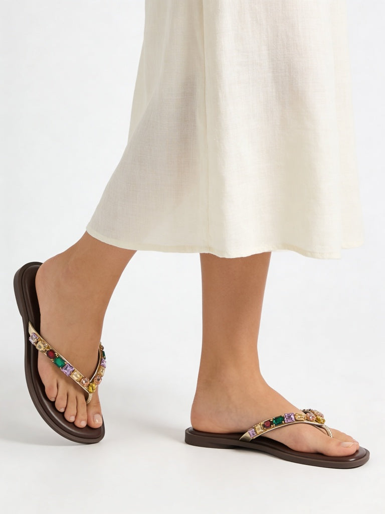 LUNA BLU Brown Embellished Sandals