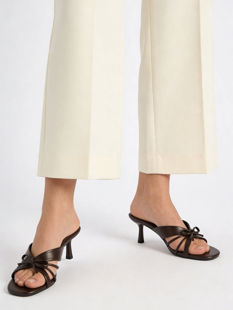 LUNA BLU Brown Multi-Strap Bow-Detail Heel-Sandals