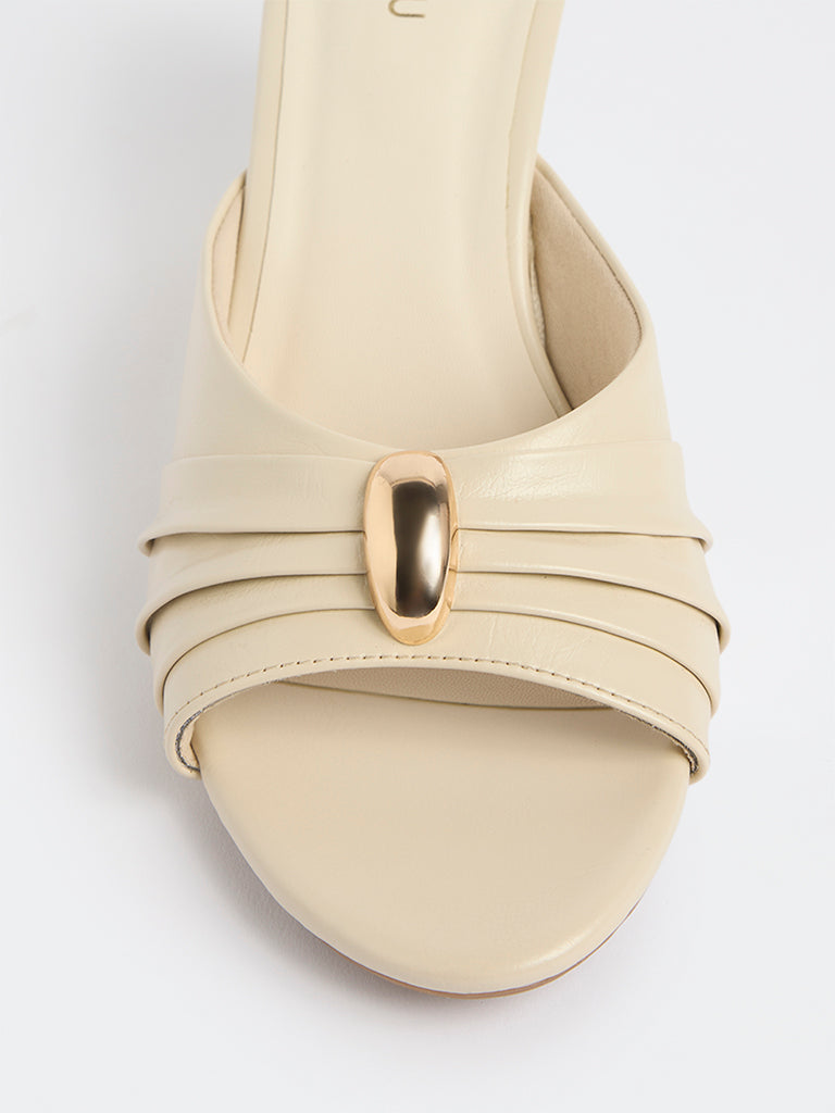 LUNA BLU Ivory Ruched Wedge-Heel Sandals