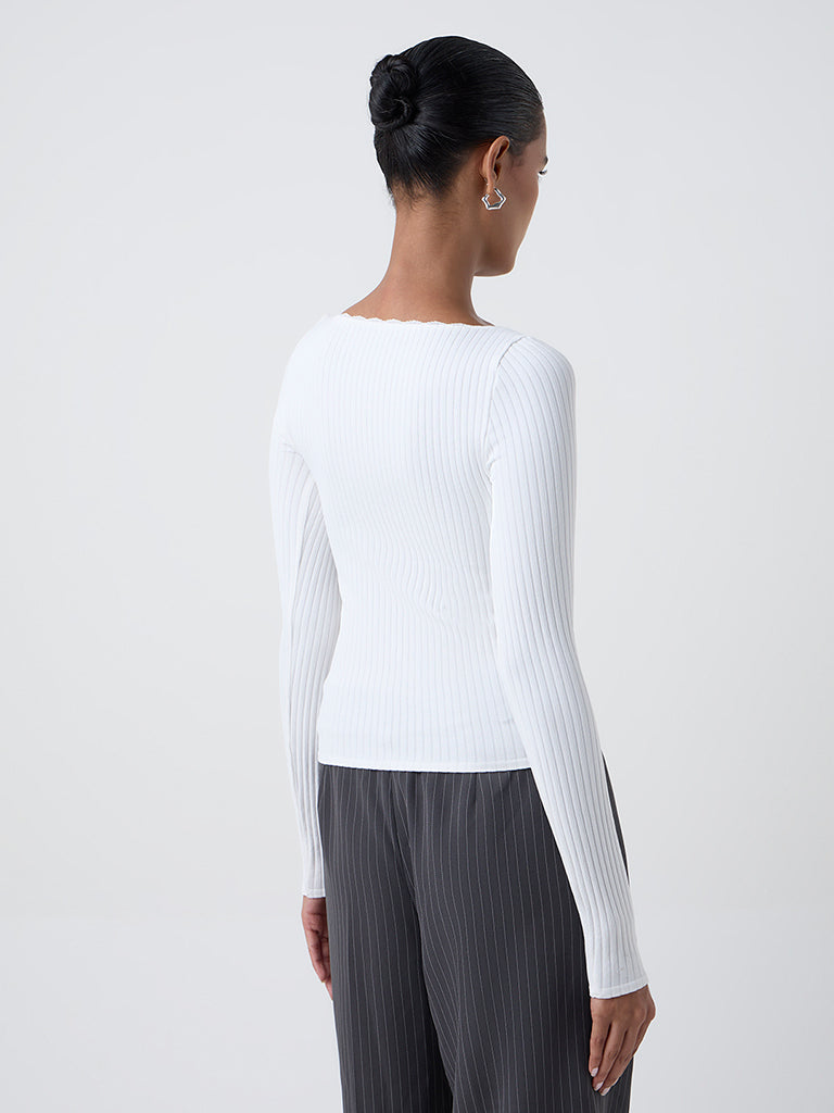 Wardrobe Off-White Ribbed-Textured Top