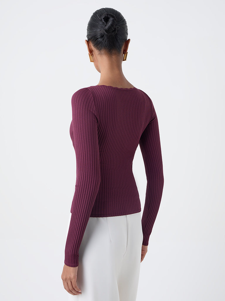 Wardrobe Plum Ribbed-Textured Top