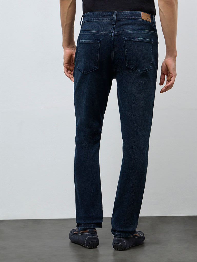 WES Casuals Dark Blue Slim-Fit Mid-Rise Jeans