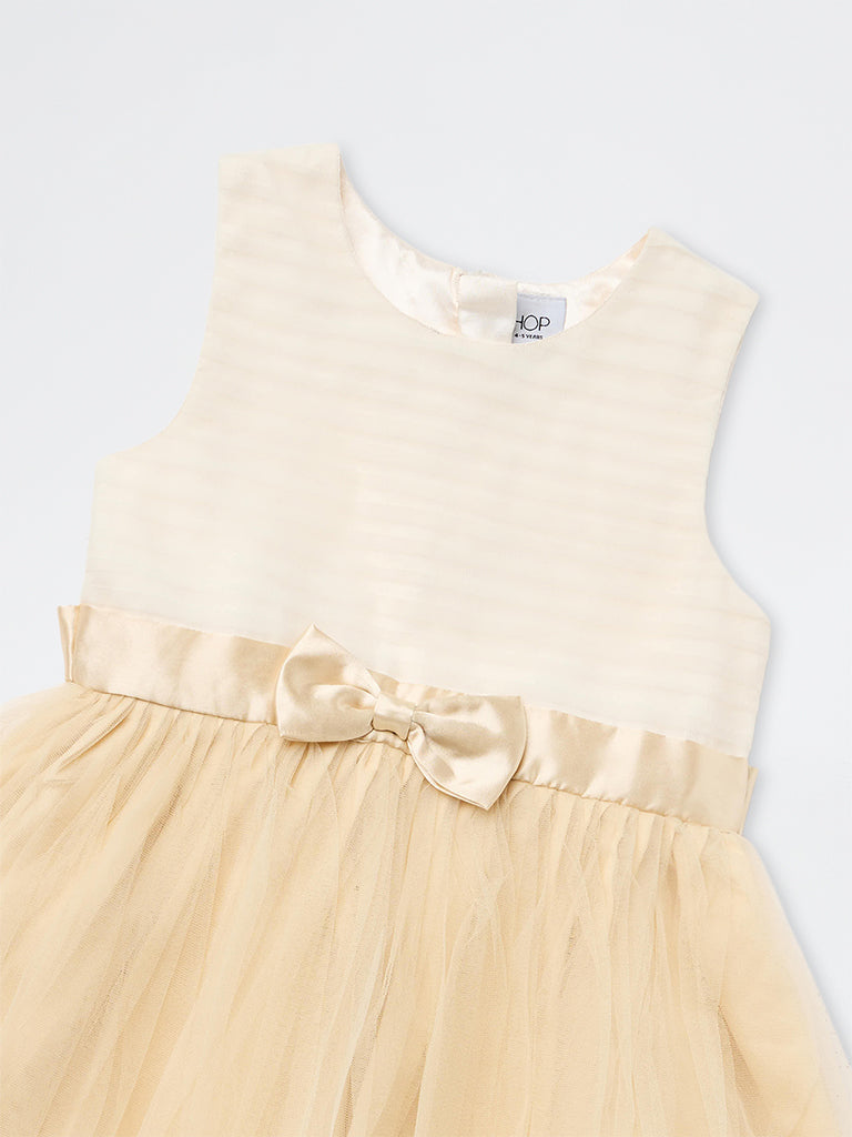 HOP Kids Girls Beige Bow-Detail Fit and Flare Dress