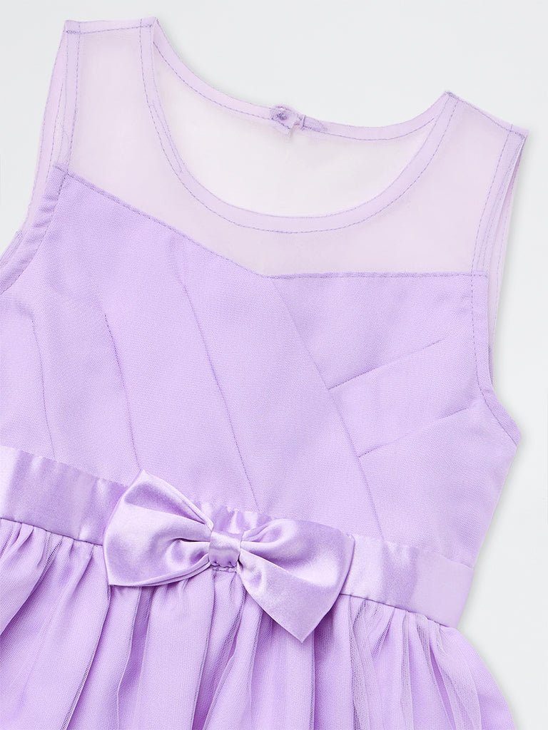 HOP Kids Girls Purple Bow-Detailed Fit-and-Flare Dress