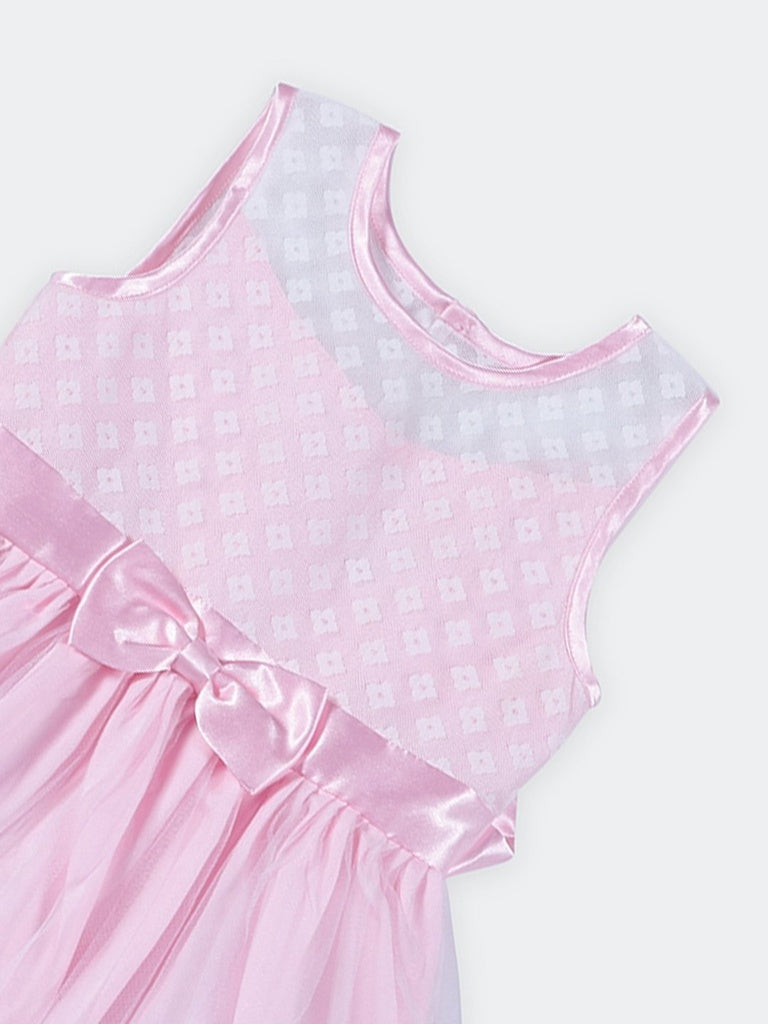 HOP Kids Girls Peach Satin Bow Fit And Flare Dress