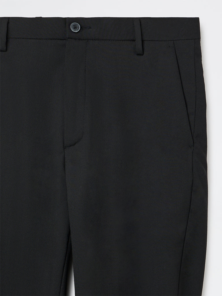 WES Formals Black Slim-Fit Mid-Rise Trousers