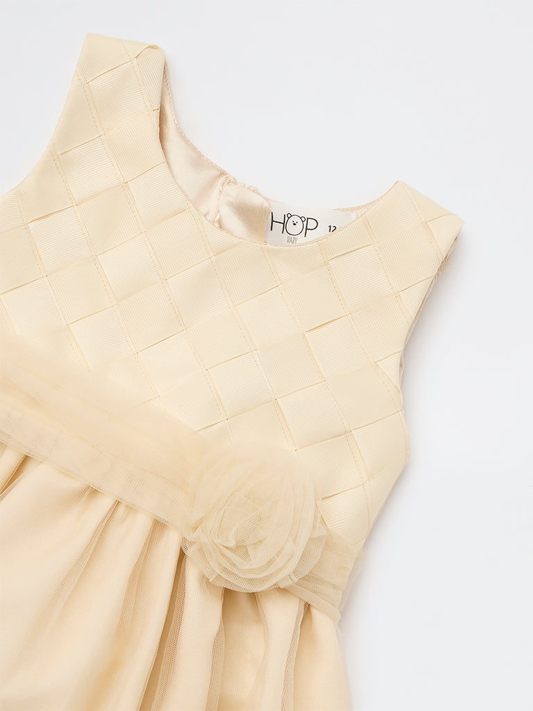 HOP Baby Girls Beige Rosette Detailed Party Dress