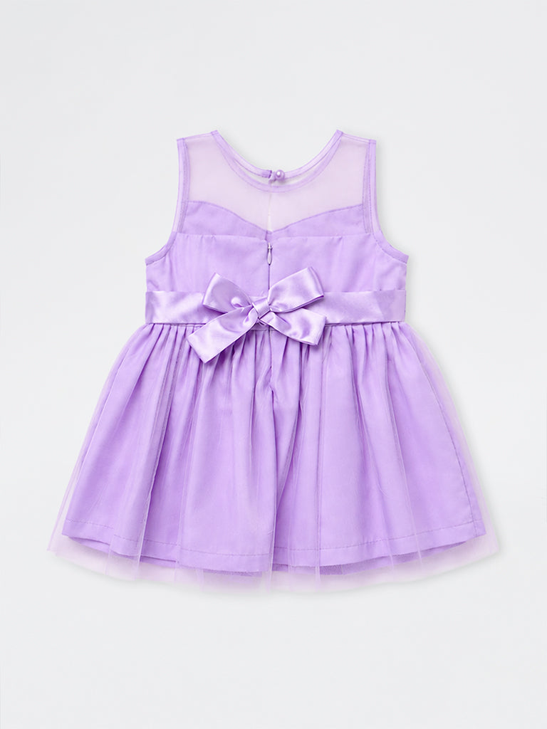 HOP Baby Girls Purple Bow-Detail A-Line Dress