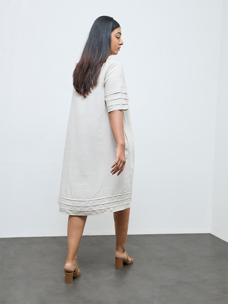 Gia Beige Solid A-Line Dress