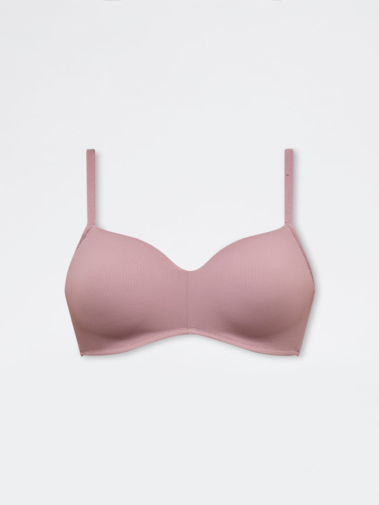 Wunderlove Dusty Pink Ribbed-Textured Padded Bra