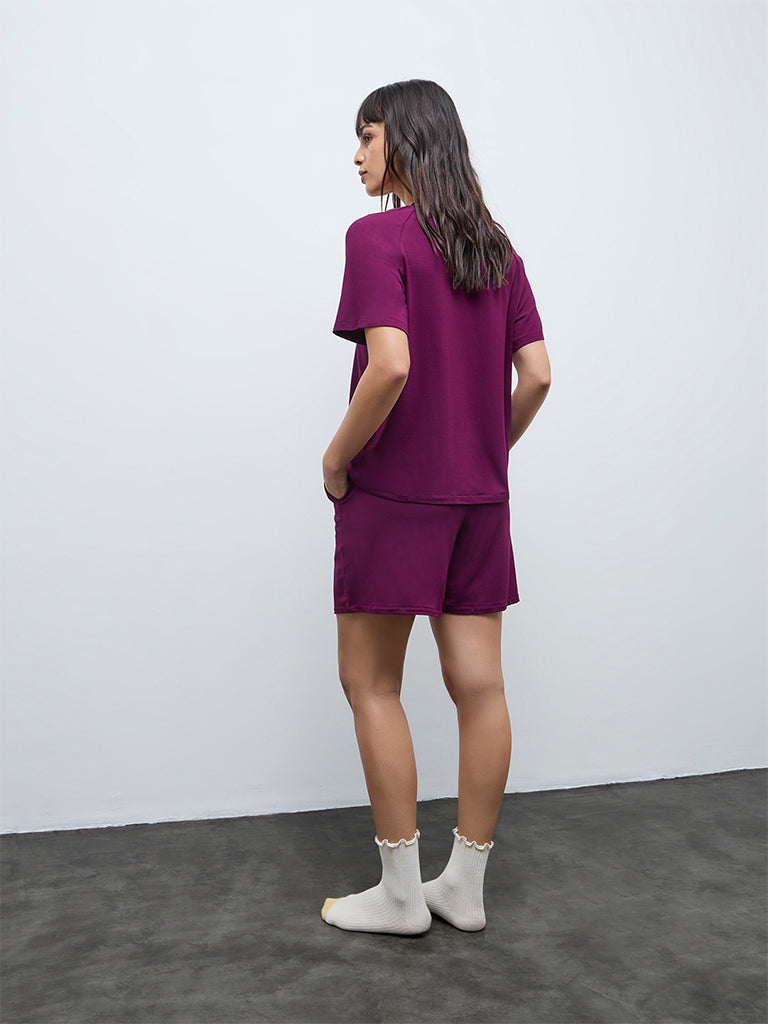 Wunderlove Plum Solid High-Rise Shorts
