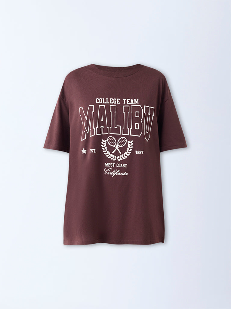 Superstar Dark Brown Typographic Cotton T-Shirt
