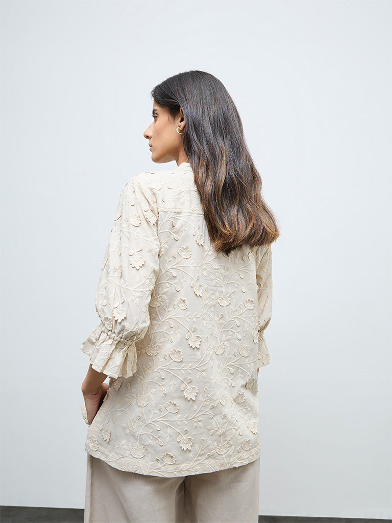 Zuba Off-White Floral Embroidered Tunic