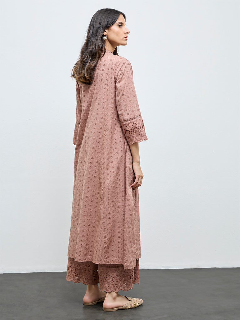 Zuba Brown Schiffli Embroidered Anarkali Kurta