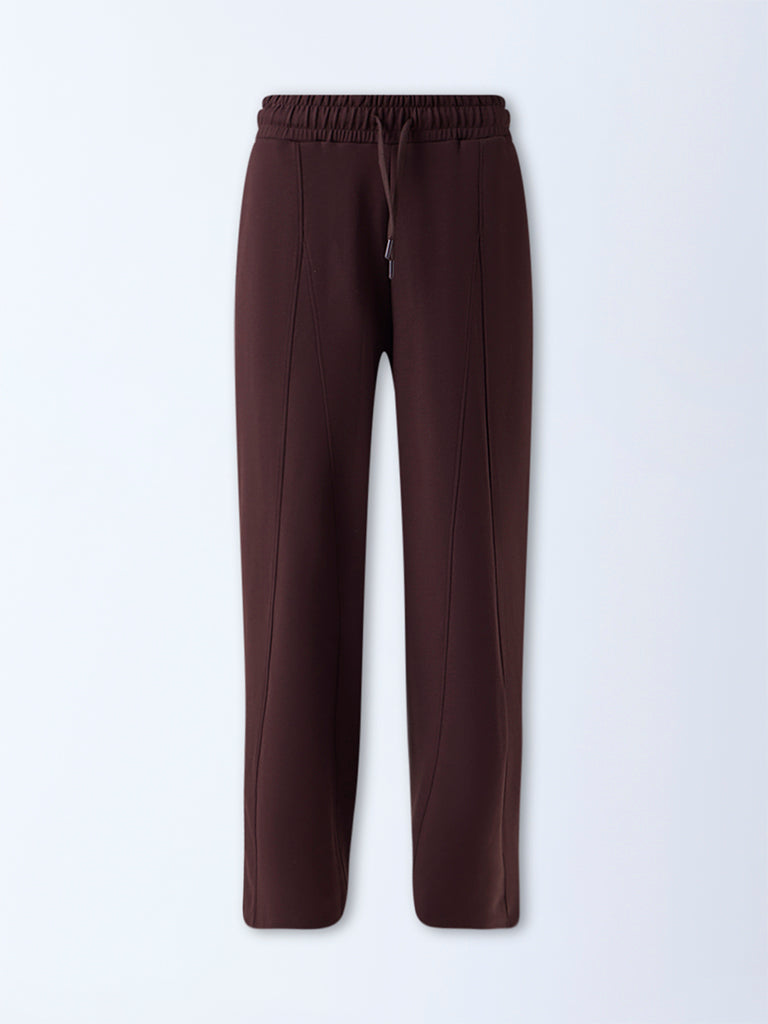 Studiofit Dark Brown Solid High-Rise Track Pants