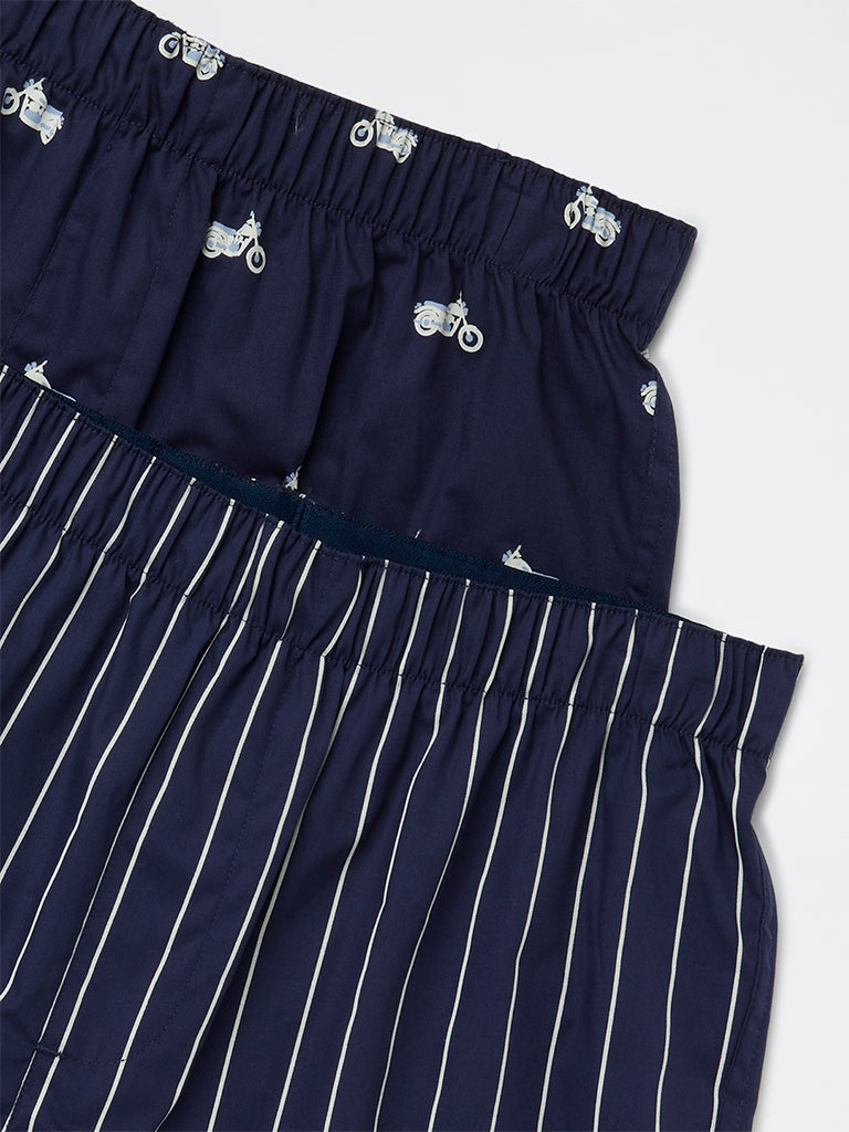 WES Lounge Navy Relaxed-Fit Cotton Boxers - Pack of 2