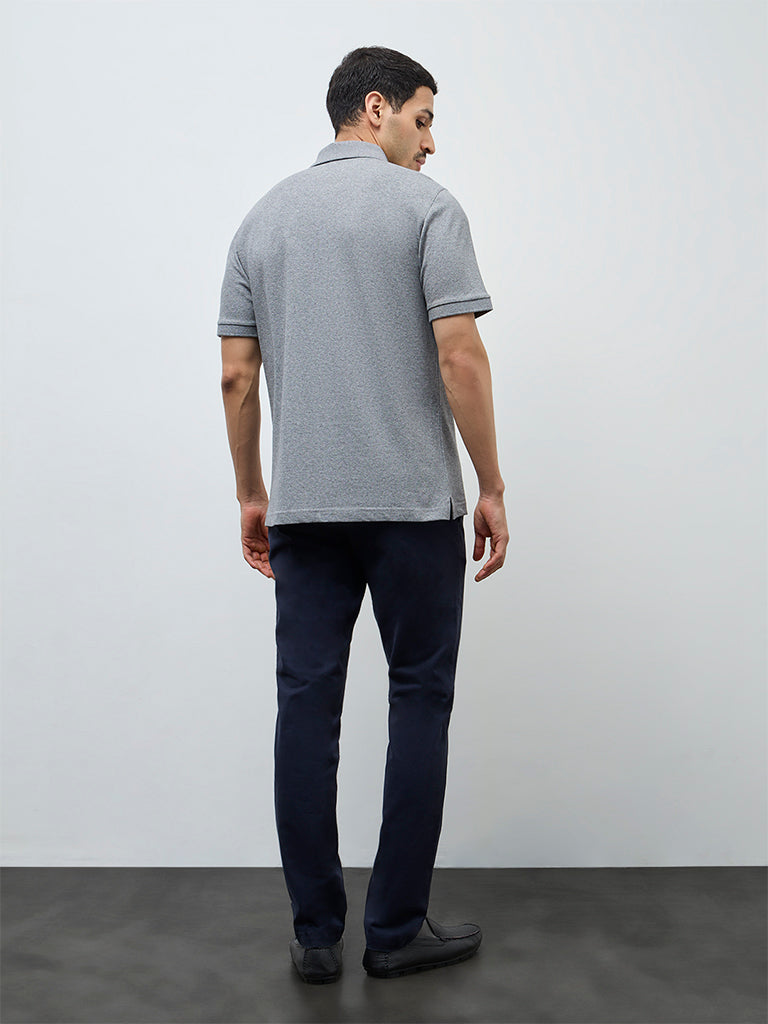 WES Casuals Navy Relaxed-Fit Mid-Rise Cotton-Blend Chinos