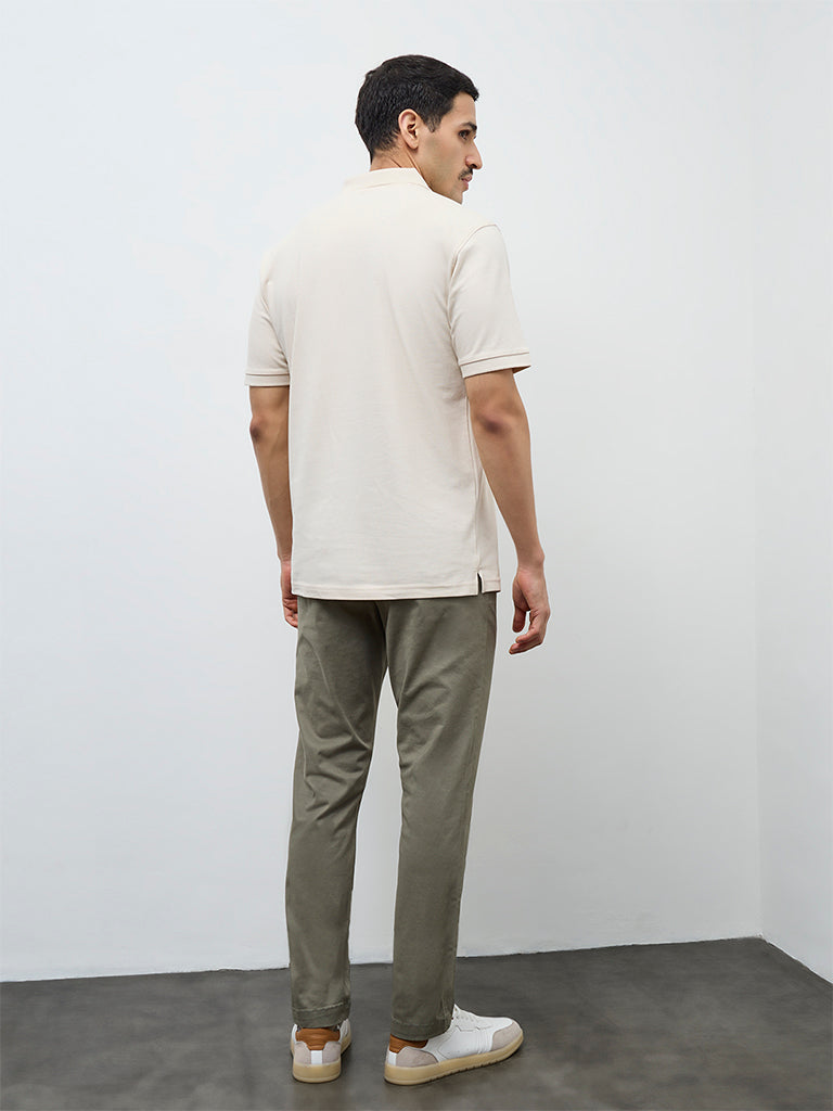 WES Casuals Olive Relaxed-Fit Mid-Rise Cotton-Blend Trousers