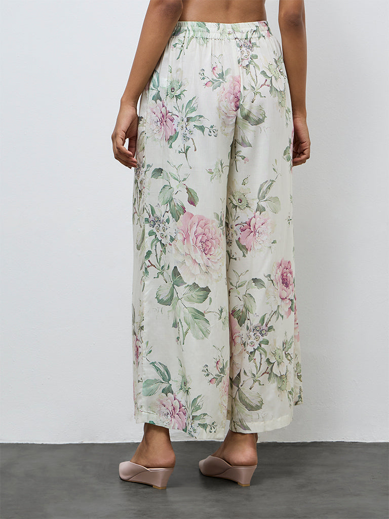 Zuba Off-White Floral Palazzos