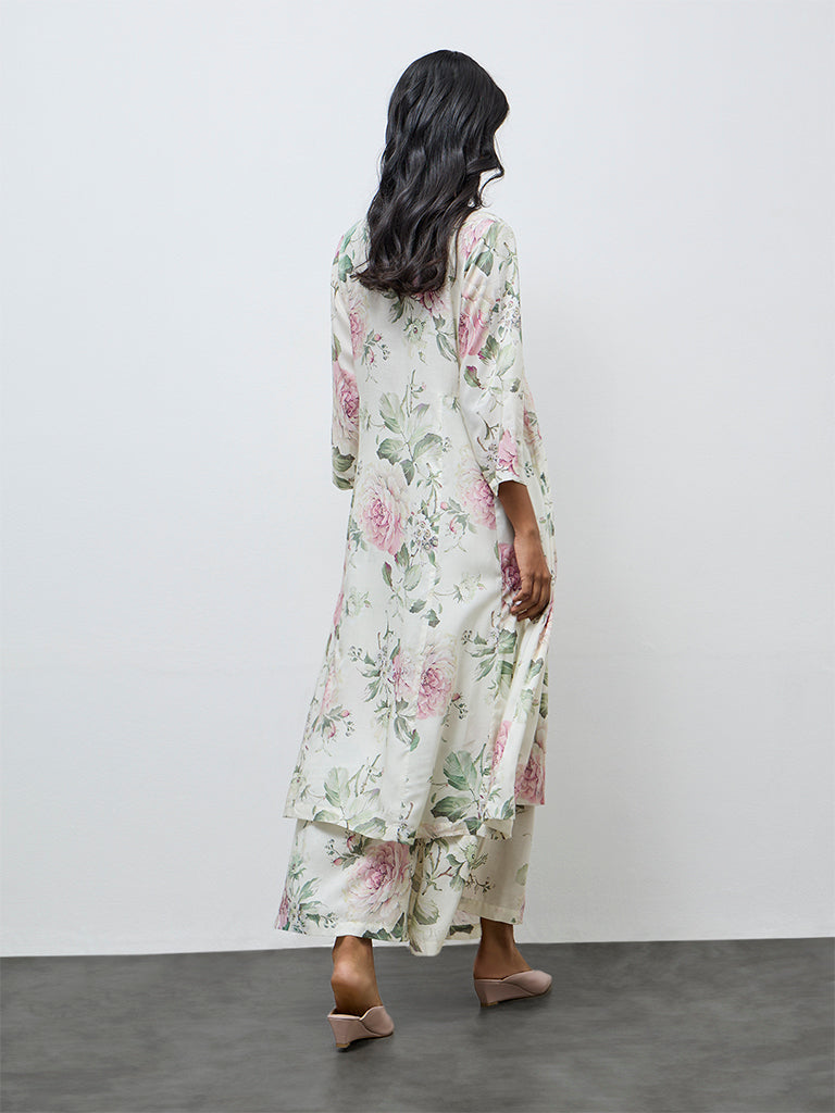 Zuba Off-White Floral A-Line Kurta