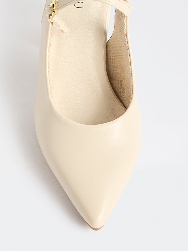 LUNA BLU Ivory Slingback Block Mules