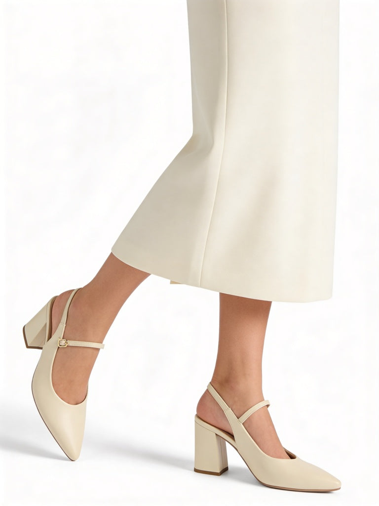 LUNA BLU Ivory Slingback Block Mules