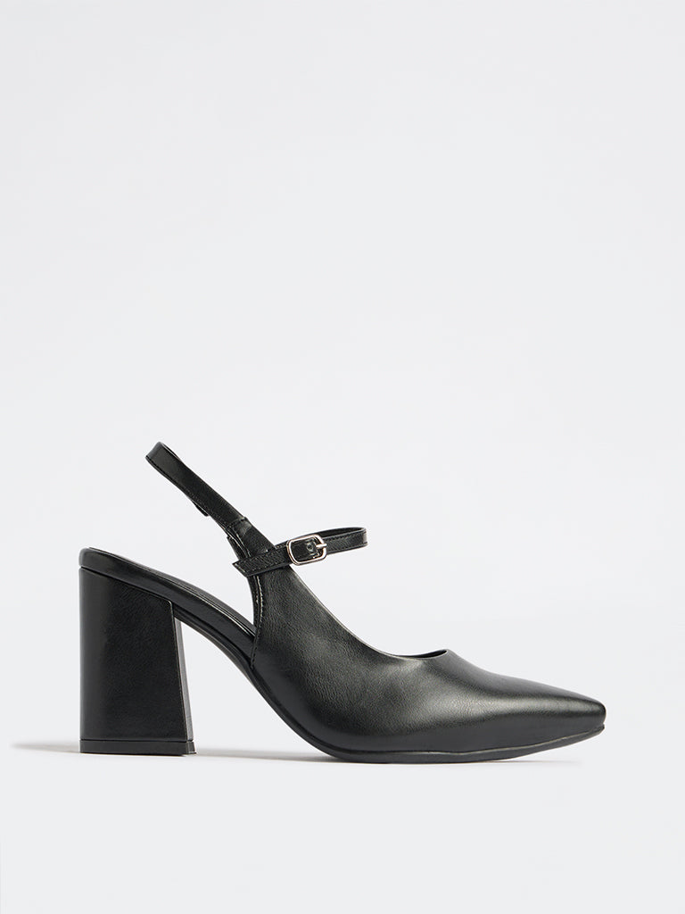LUNA BLU Black Slingback Block Mules