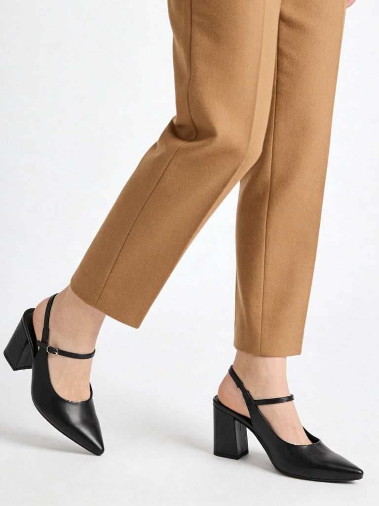 LUNA BLU Black Slingback Block Mules