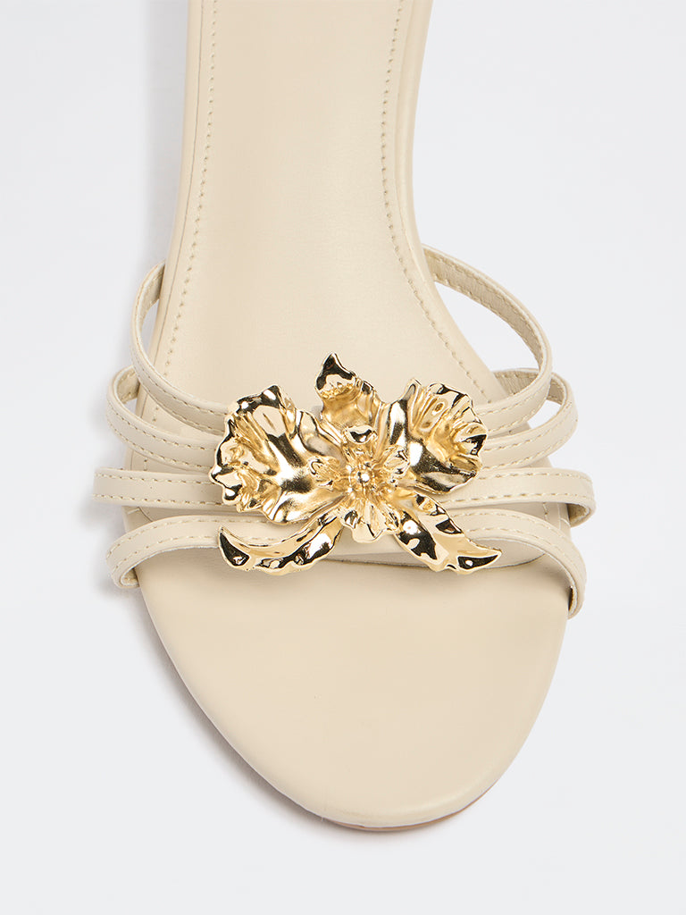 LUNA BLU Ivory Multi-Strap Floral Heel Sandals