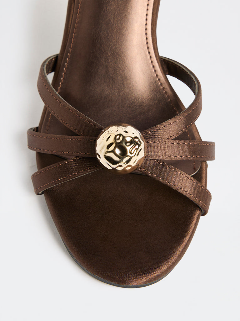 LUNA BLU Dark Brown Statement-Heel Slingback Sandals