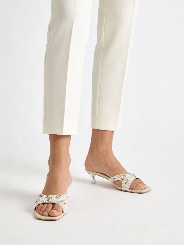 LUNA BLU Ivory Pearl Embellished Sandals