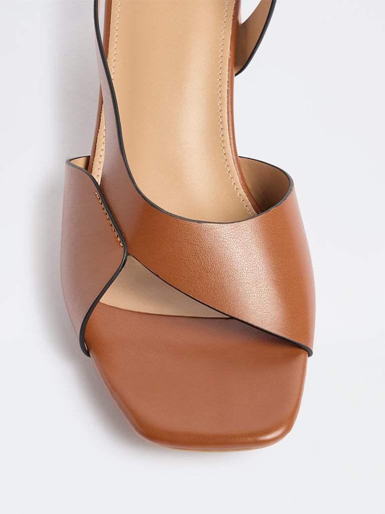 LUNA BLU Tan Slingback Block Heel Sandals