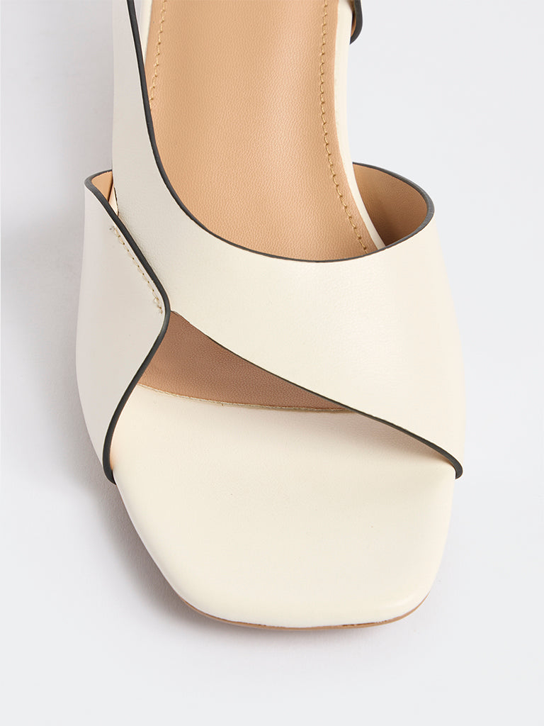 LUNA BLU White Asymmetric Block-Heel Sandals