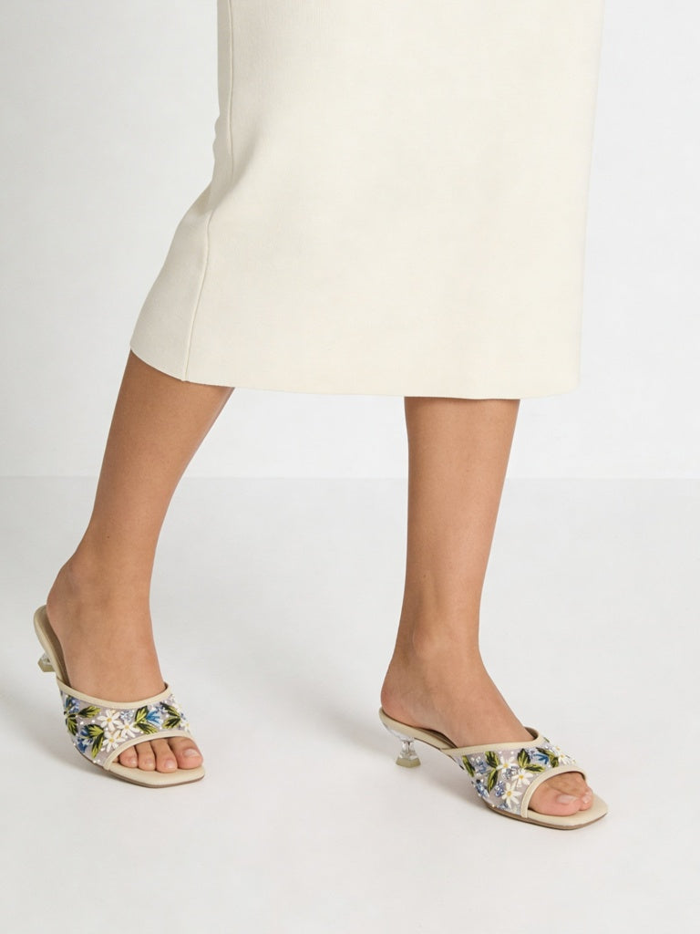 LUNA BLU Blue Embroidered Kitten Heel Sandals