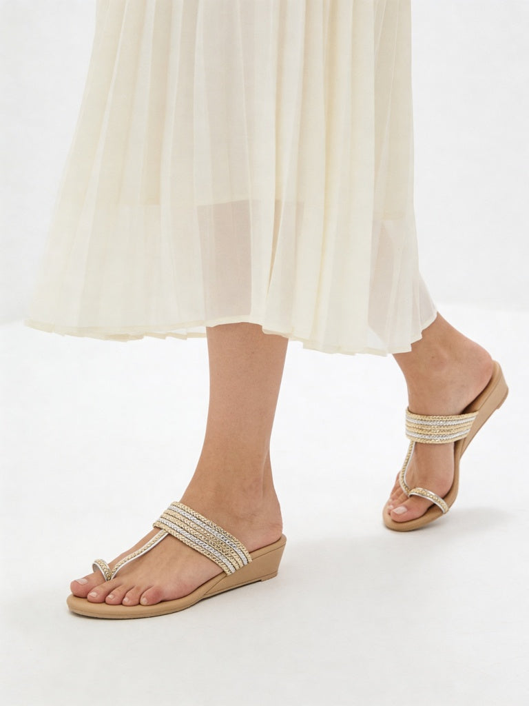 LUNA BLU Gold Braided Kolhapuri Sandals