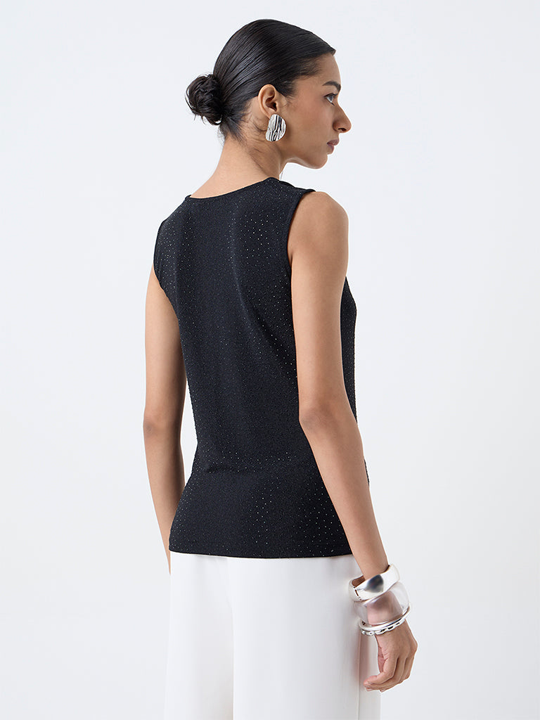 Wardrobe Black Shimmer Detailed Cowl-Neck Top
