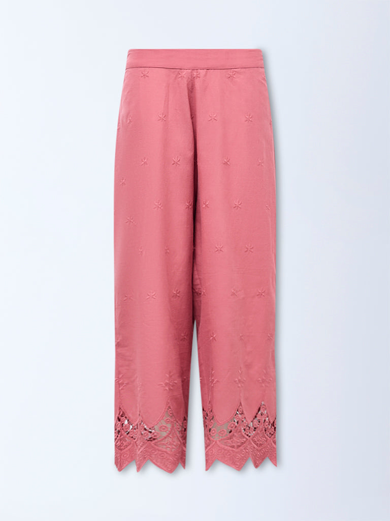 Diza Dusty Pink Embroidered Cotton Pants