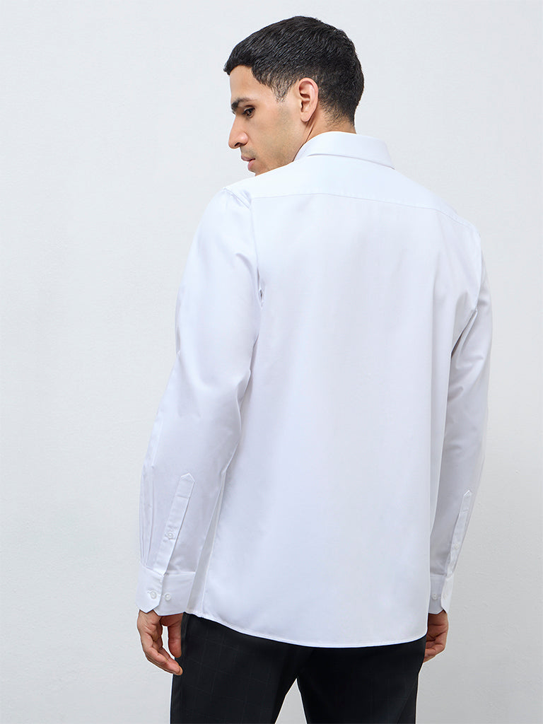 WES Formals White Solid Slim-Fit Cotton Shirt