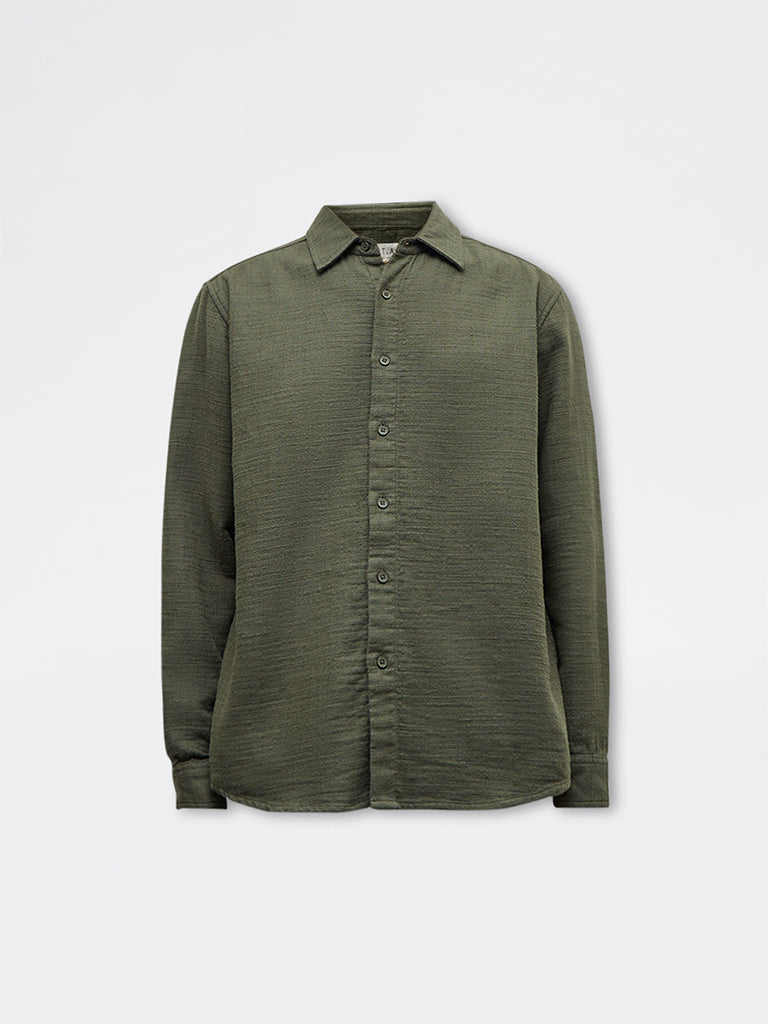 ETA Olive Textured Relaxed-Fit Cotton Shirt