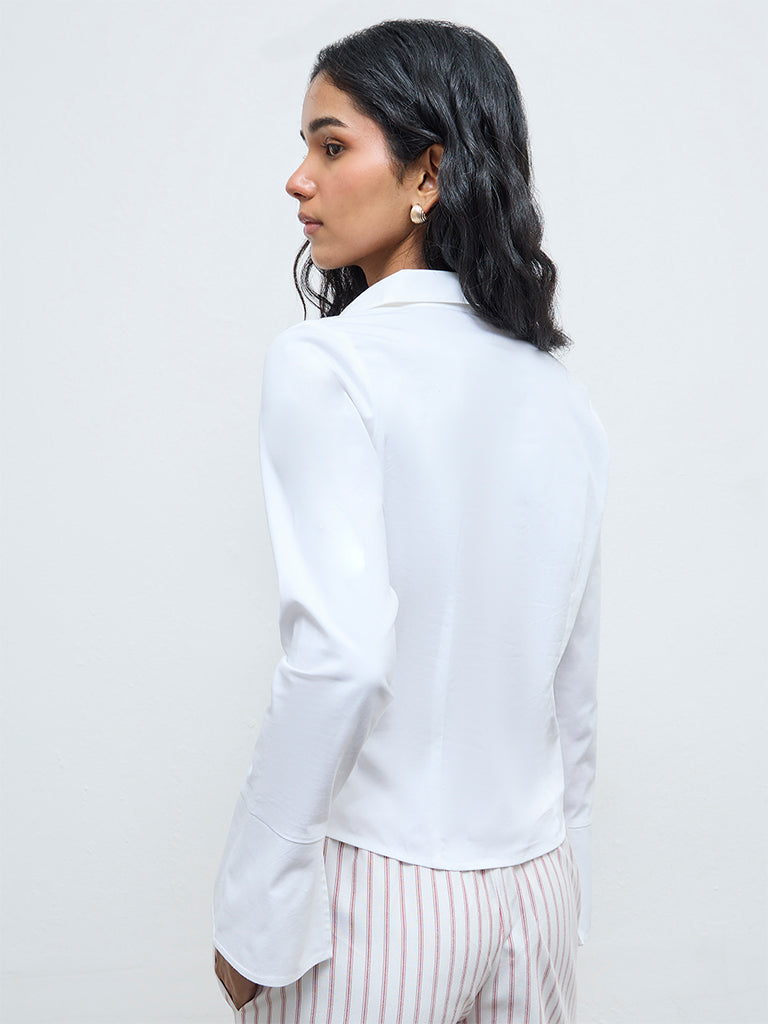 Nuon White Solid Cotton Blouse