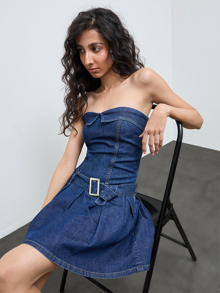 nuon denim dress Nuon by Westside Blue Denim A-Line Dress