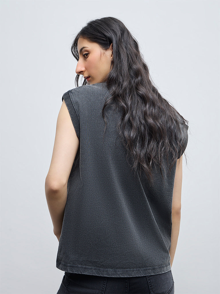 Nuon Grey Printed Denim-Inspired T-Shirt
