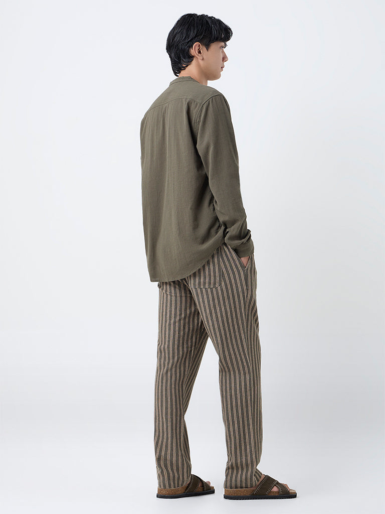 ETA Olive Striped Relaxed-Fit Mid-Rise Cotton-Blend Chinos