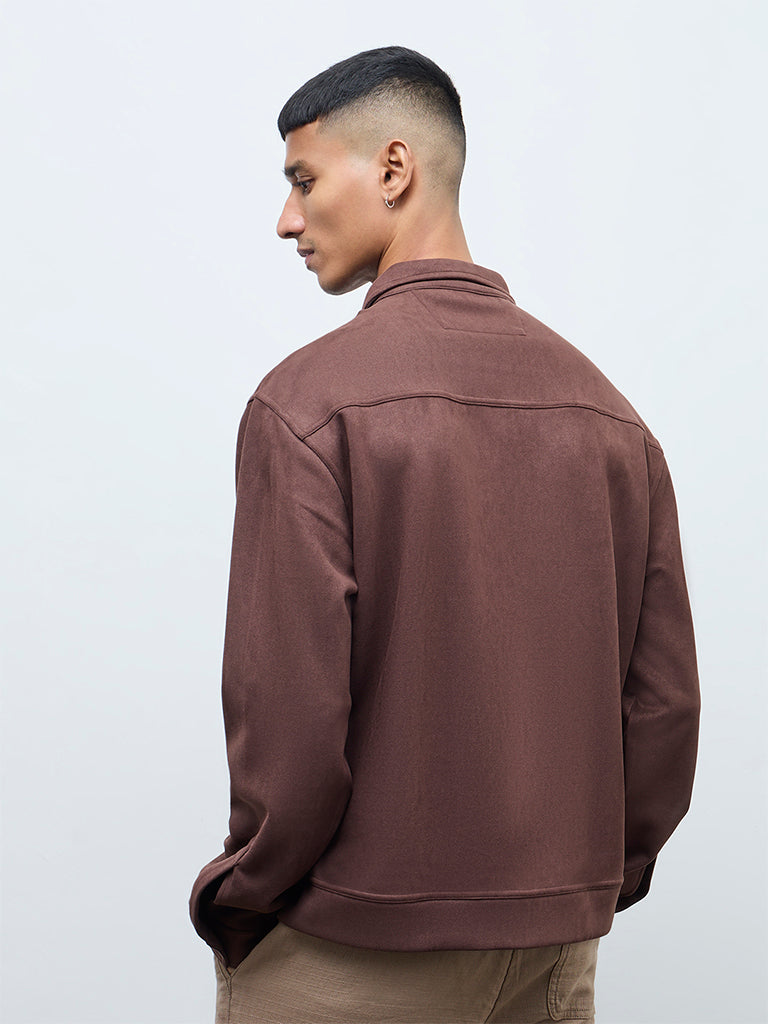 ETA Brown Embroidered Relaxed-Fit Suede Jacket