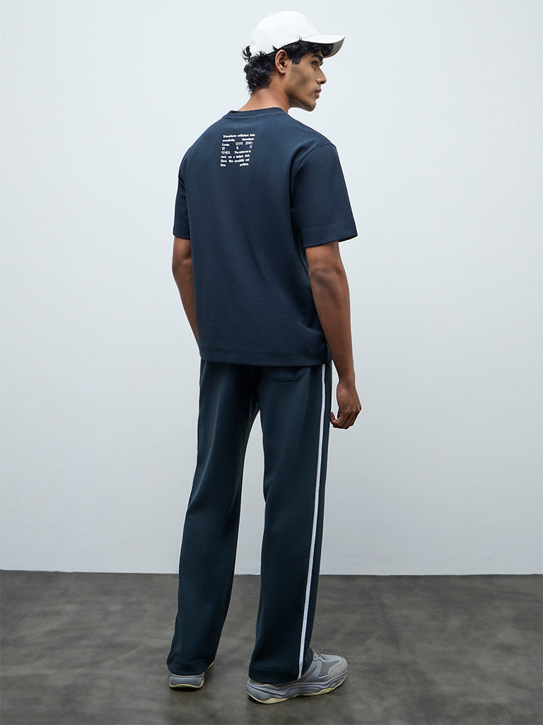 Nuoflexx Dark Teal Striped Relaxed-Fit Mid-Rise Track Pants