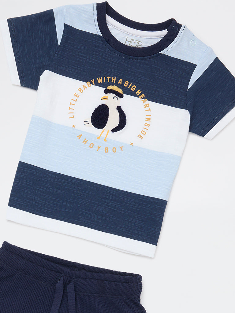 HOP Baby Boys Blue Printed Cotton T-Shirt and Shorts Set