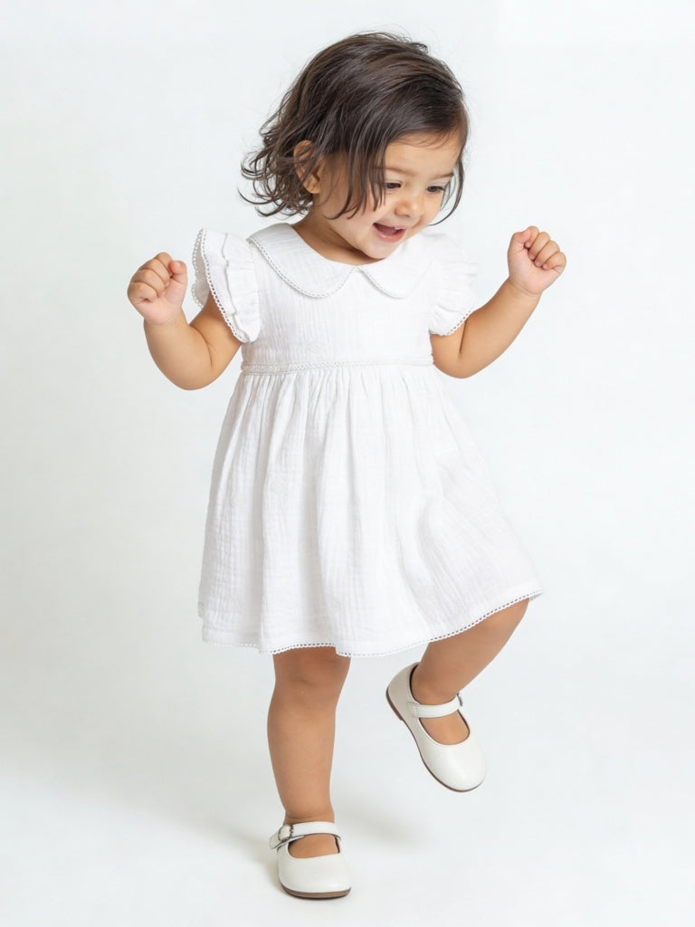 Buy HOP Baby Girls White Crinkle-Textured A-Line Cotton Dress from Westside