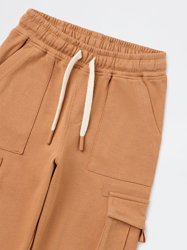 HOP Kids Boys Light Brown Mid-Rise Cotton Cargo Pants