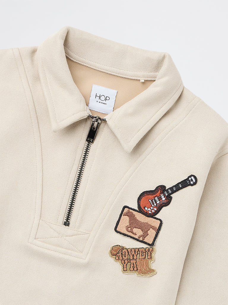 HOP Kids Boys Beige Quarter-Zip Sweatshirt