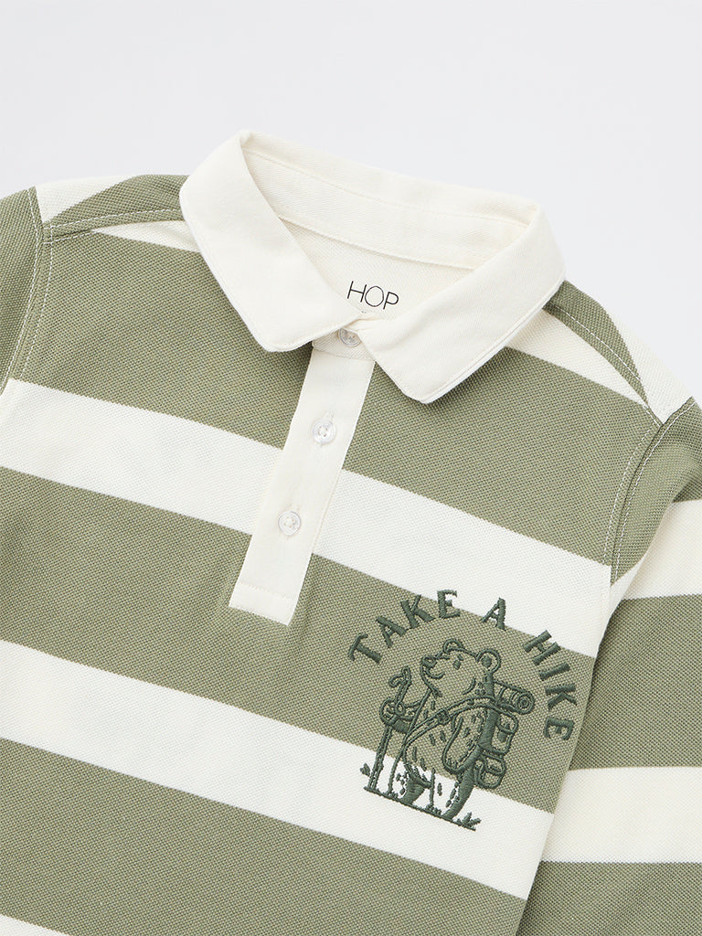 HOP Kids Boys Sage Striped Cotton Polo T-Shirt